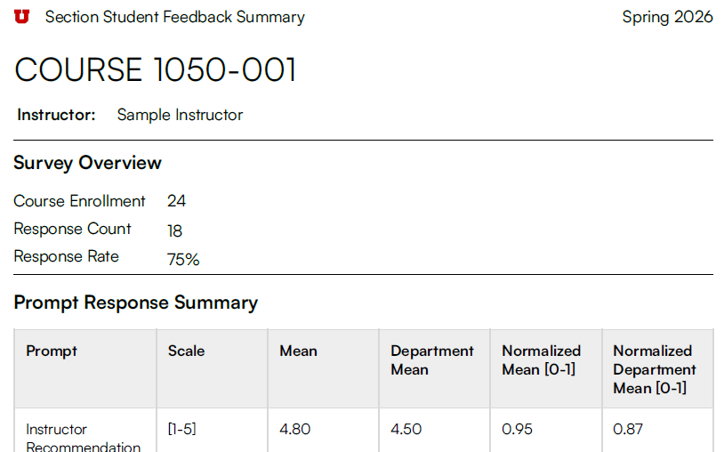 Section summary report with verbatim comments by prompt