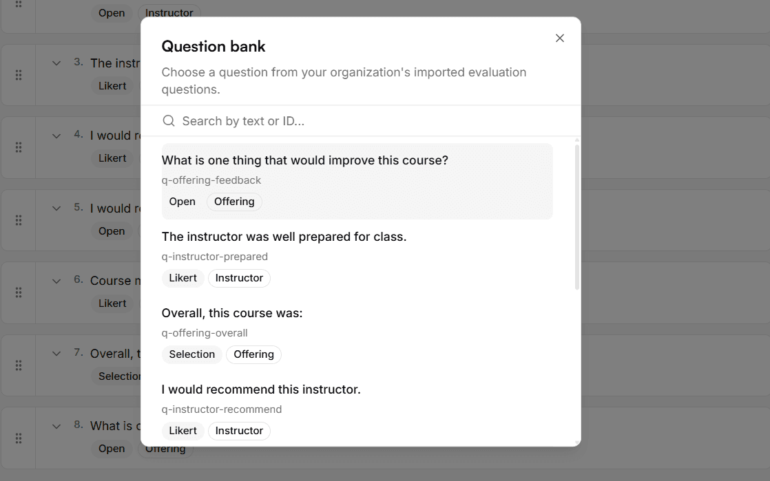 Question Library with longitudinal IDs