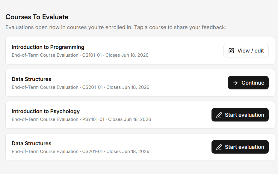 Student-facing survey-taking interface